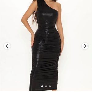 Black One Shoulder Midi Dress